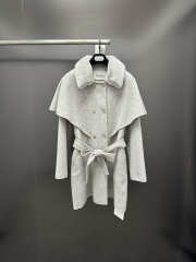 Uubags Max Mara Grey Wool Coat With Fur Collar & Belt - 1