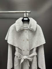 Uubags Max Mara Grey Wool Coat With Fur Collar & Belt - 5