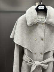 Uubags Max Mara Grey Wool Coat With Fur Collar & Belt - 4