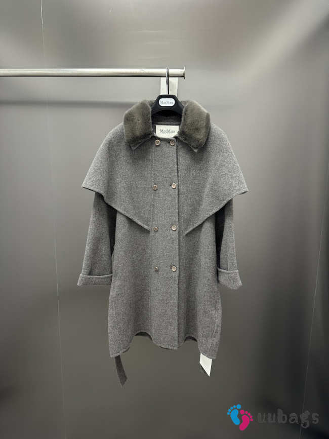 Uubags Max Mara Dark Gray Wool Coat With Fur Collar & Belt - 1