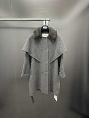 Uubags Max Mara Dark Gray Wool Coat With Fur Collar & Belt - 1