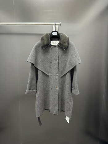 Uubags Max Mara Dark Gray Wool Coat With Fur Collar & Belt