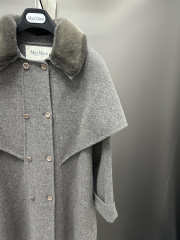Uubags Max Mara Dark Gray Wool Coat With Fur Collar & Belt - 2