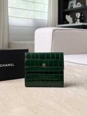 Uubags Chanel Classic Embossed Crocodile Small Trifold Flap Wallet Green 10.5x11.5x3cm - 1