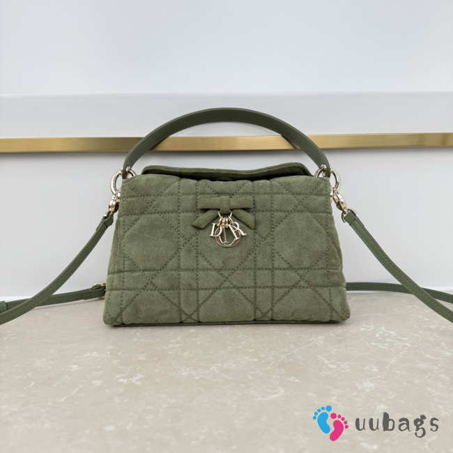 Uubags Dior Adiorable Top Handle Mini Bag Soupir Green Macrocannage Suede Goatskin 22.5x13x9cm - 1