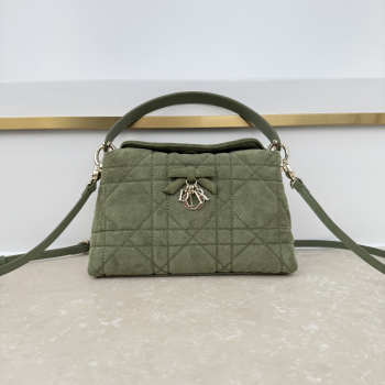 Uubags Dior Adiorable Top Handle Mini Bag Soupir Green Macrocannage Suede Goatskin 22.5x13x9cm