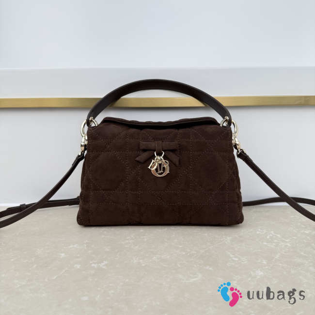 Uubags Dior Adiorable Top Handle Mini Bag Cocoa Macrocannage Suede Goatskin 22.5x13x9cm - 1