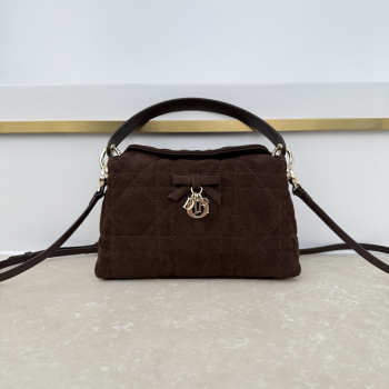 Uubags Dior Adiorable Top Handle Mini Bag Cocoa Macrocannage Suede Goatskin 22.5x13x9cm