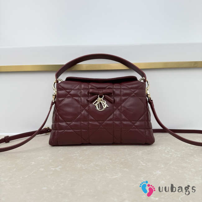 Uubags Dior Adiorable Top Handle Mini Bag Hermitage Red Macrocannage Lambskin 22.5x13x9cm - 1