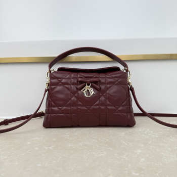 Uubags Dior Adiorable Top Handle Mini Bag Hermitage Red Macrocannage Lambskin 22.5x13x9cm