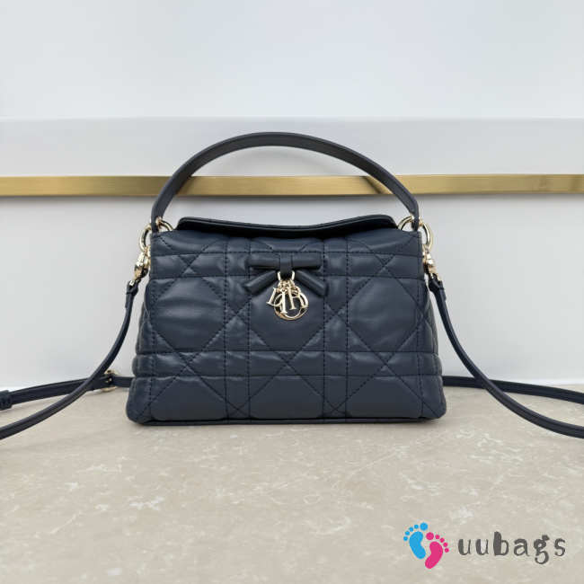 Uubags Dior Adiorable Top Handle Mini Bag Navy Blue Macrocannage Lambskin 22.5x13x9cm - 1