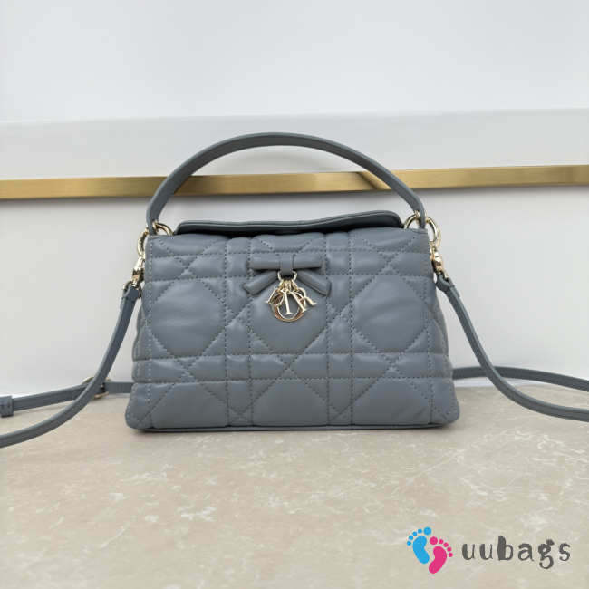 Uubags Dior Adiorable Top Handle Mini Bag Blue Gray Macrocannage Lambskin 22.5x13x9cm - 1