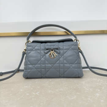 Uubags Dior Adiorable Top Handle Mini Bag Blue Gray Macrocannage Lambskin 22.5x13x9cm