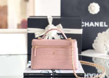 Uubags Chanel Vanity with chain calfskin leather with crocodile embossing & gold-colored metal pink 17x19.5x5cm