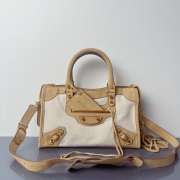 Uubags Balenciaga Le City bag small in linen canvas with camel waxed suede calfskin trims, aged-gold hardware 30x10x20cm - 1