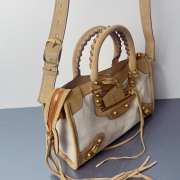Uubags Balenciaga Le City bag small in linen canvas with camel waxed suede calfskin trims, aged-gold hardware 30x10x20cm - 6