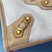 Uubags Balenciaga Le City bag small in linen canvas with camel waxed suede calfskin trims, aged-gold hardware 30x10x20cm - 4