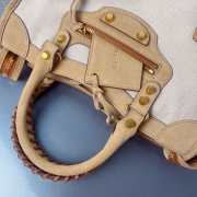 Uubags Balenciaga Le City bag small in linen canvas with camel waxed suede calfskin trims, aged-gold hardware 30x10x20cm - 3
