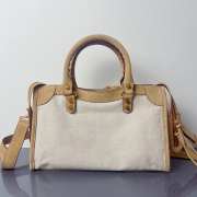 Uubags Balenciaga Le City bag small in linen canvas with camel waxed suede calfskin trims, aged-gold hardware 30x10x20cm - 2