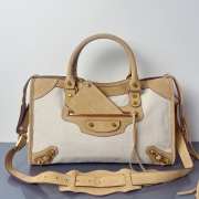 Uubags Balenciaga Le City bag large in linen canvas with camel waxed suede calfskin trims, aged-gold hardware 38x15x24cm - 1