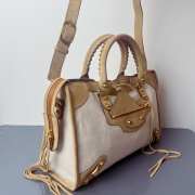 Uubags Balenciaga Le City bag large in linen canvas with camel waxed suede calfskin trims, aged-gold hardware 38x15x24cm - 6