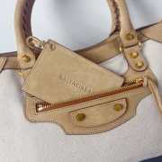 Uubags Balenciaga Le City bag large in linen canvas with camel waxed suede calfskin trims, aged-gold hardware 38x15x24cm - 5