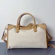 Uubags Balenciaga Le City bag large in linen canvas with camel waxed suede calfskin trims, aged-gold hardware 38x15x24cm - 4