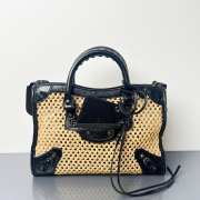 Uubags Balenciaga Le City bag small in natural beige/black raffia effect fabric and black Arena lambskin, brass hardware 30x20x10cm - 6