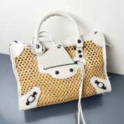 Uubags Balenciaga Le City bag small in natural beige/optic White raffia effect fabric and black Arena lambskin, brass hardware 30x20x10cm - 5