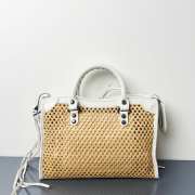 Uubags Balenciaga Le City bag small in natural beige/optic White raffia effect fabric and black Arena lambskin, brass hardware 30x20x10cm - 4