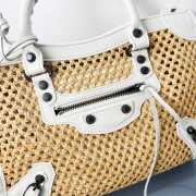 Uubags Balenciaga Le City bag small in natural beige/optic White raffia effect fabric and black Arena lambskin, brass hardware 30x20x10cm - 3