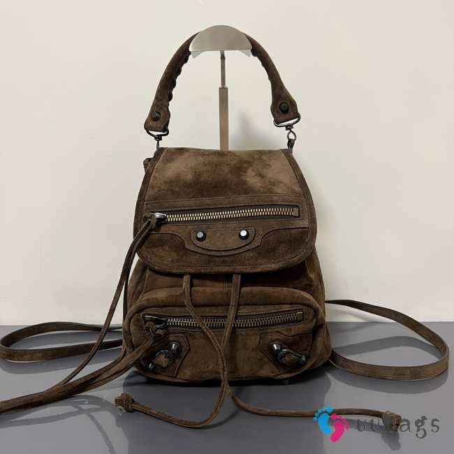 Uubags Balenciaga Le City backpack mini in light espresso waxed suede calfskin, brass hardware 23x22x11cm - 1