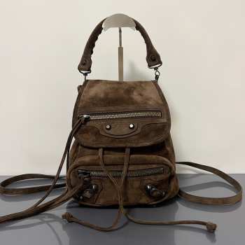 Uubags Balenciaga Le City backpack mini in light espresso waxed suede calfskin, brass hardware 23x22x11cm