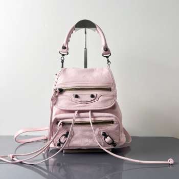 Uubags Balenciaga Le City backpack mini in petal pink Arena lambskin, brass hardware 23x22x11cm