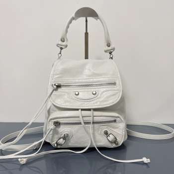 Uubags Balenciaga Le City backpack mini in optic white Arena lambskin, brass hardware 23x22x11cm