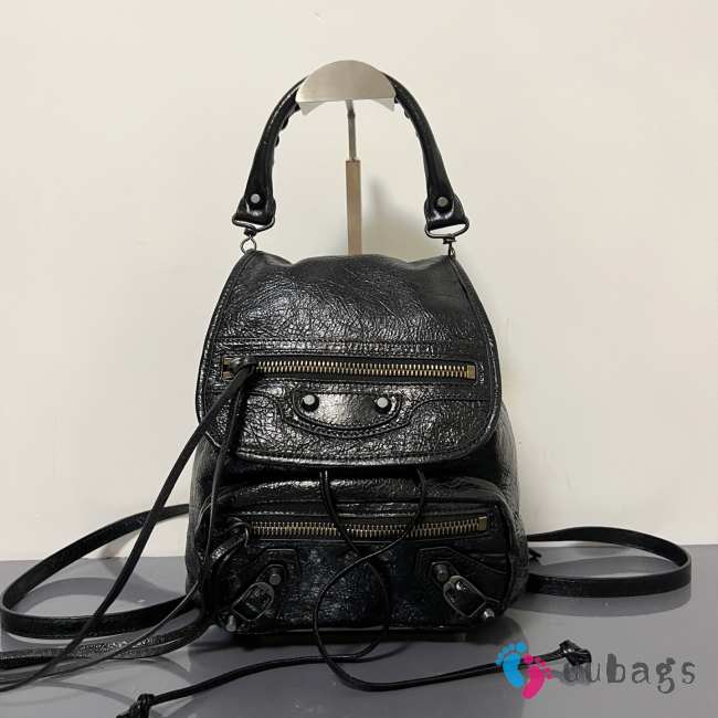 Uubags Balenciaga Le City backpack mini in black Arena lambskin, brass hardware 23x22x11cm - 1