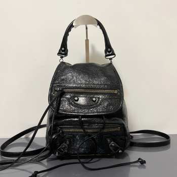 Uubags Balenciaga Le City backpack mini in black Arena lambskin, brass hardware 23x22x11cm