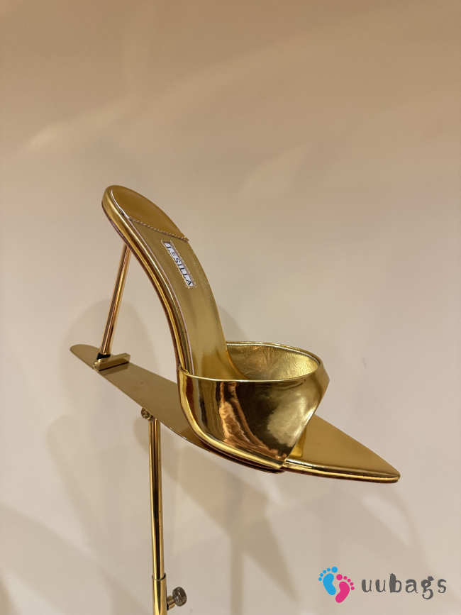 Uubags Le Silla Bella gold patent leather mules 11cm - 1