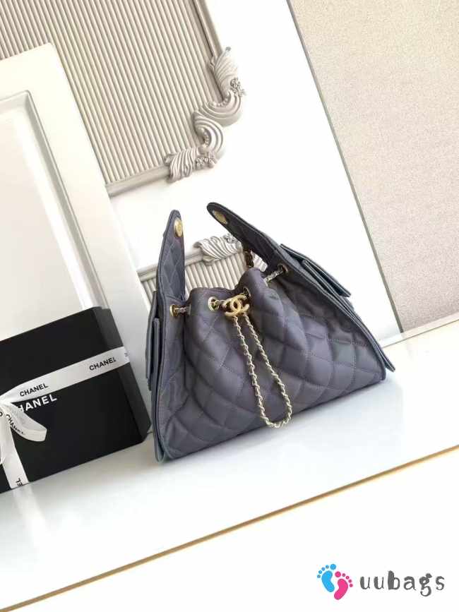 Uubags Chanel 25 Quilted Nylon Chain Shoulder Bag in Dark Grey 30x26x14cm - 1