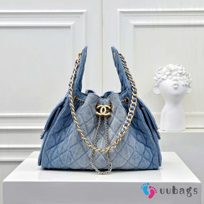 Uubags Chanel 25 small handbag denim dip & gold metallic blue 30x26x14cm (H) - 1