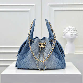 Uubags Chanel 25 small handbag denim dip & gold metallic blue 30x26x14cm (H)