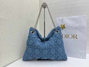 Uubags Medium Dior Milly-La-Forêt Bag Blue Puffy Macrocannage Denim 39x31x5cm