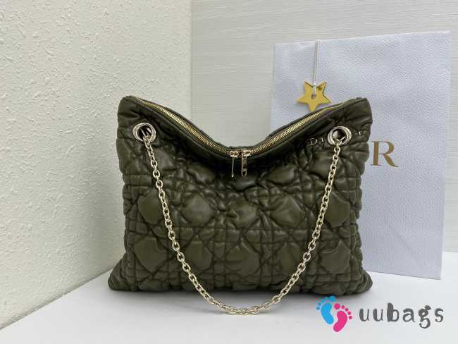 Uubags Medium Dior Milly-La-Forêt Bag Olive Green Puffy Macrocannage Calfskin 39x31x5cm - 1