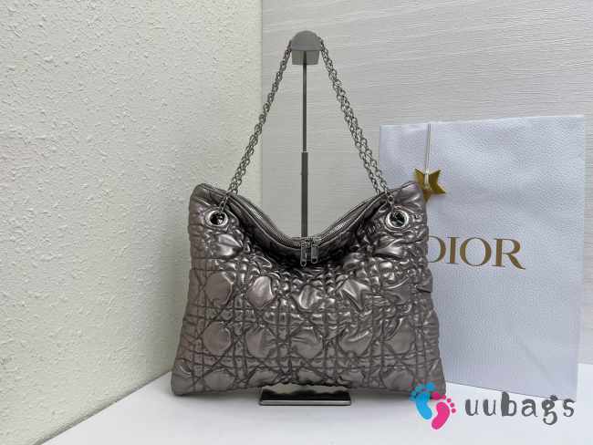 Uubags Medium Dior Milly-La-Forêt Bag Metallic Gray Puffy Macrocannage Calfskin 39x31x5cm - 1