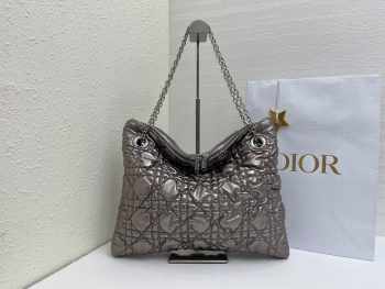 Uubags Medium Dior Milly-La-Forêt Bag Metallic Gray Puffy Macrocannage Calfskin 39x31x5cm
