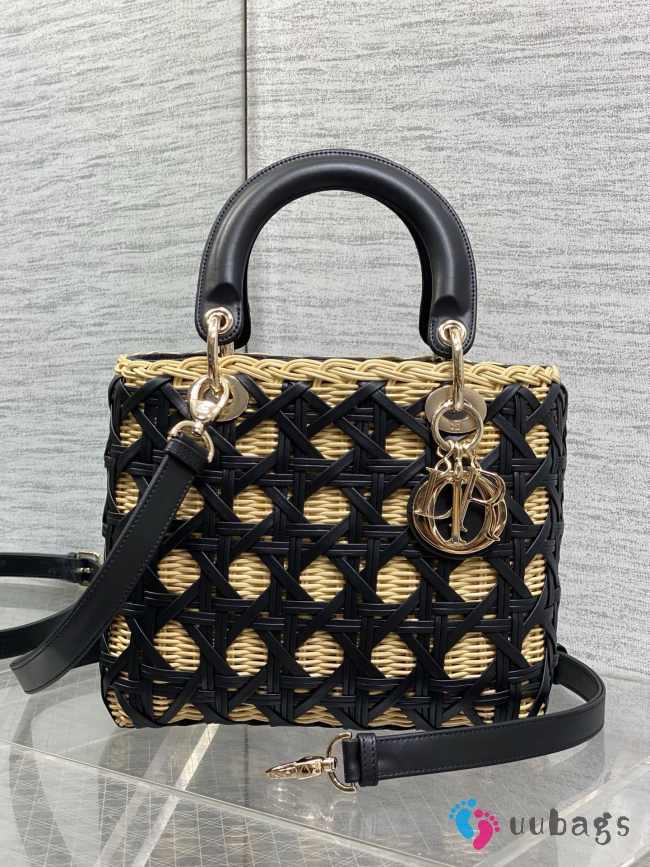 Uubags Lady Dior Wicker Cannage Bag Black Leather 24cm - 1