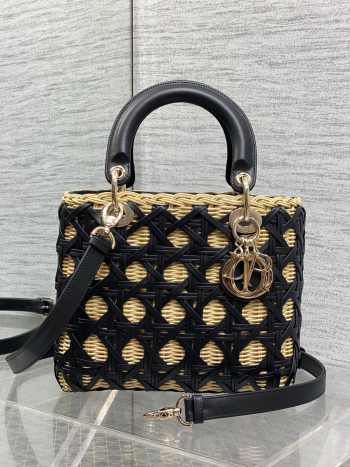 Uubags Lady Dior Wicker Cannage Bag Black Leather 24cm