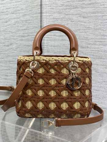 Uubags Lady Dior Wicker Cannage Bag Camel Leather 24cm