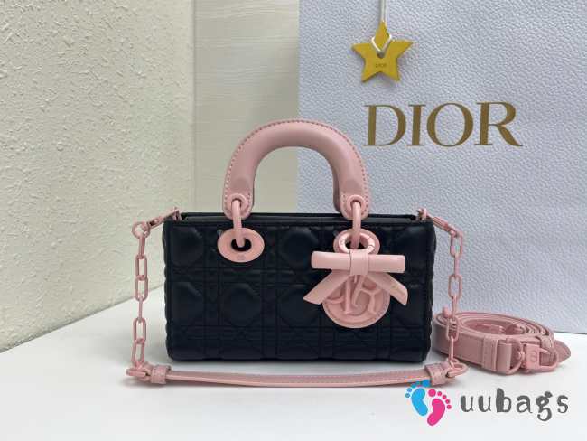 Uubags Lady D-Joy Mini Bag Black & Exhale Pink Cannage Lambskin 19x10.5x5.5cm  - 1
