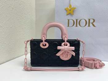 Uubags Lady D-Joy Mini Bag Black & Exhale Pink Cannage Lambskin 19x10.5x5.5cm 